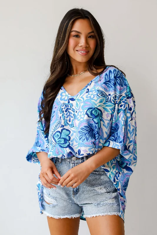 FINAL SALE - Adorable Obsession Blue Floral Blouse