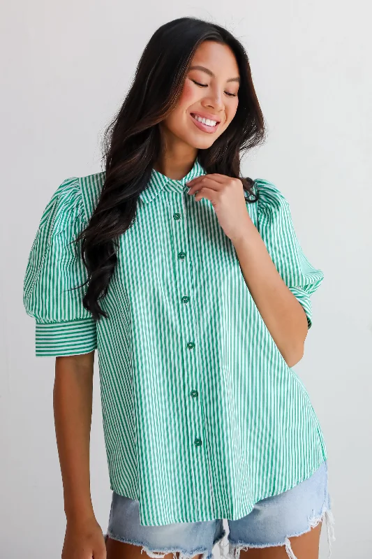 FINAL SALE - Authentic Sweetness Green Striped Blouse