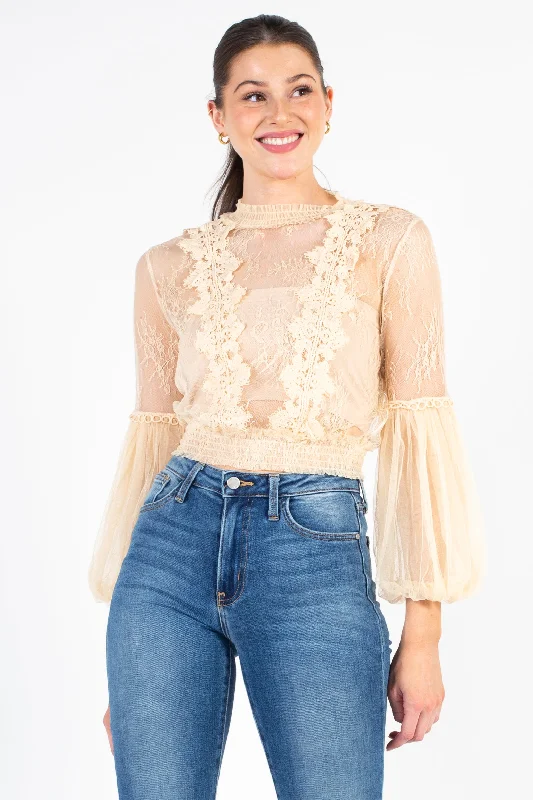 Clara Mesh Lace Crop Blouse