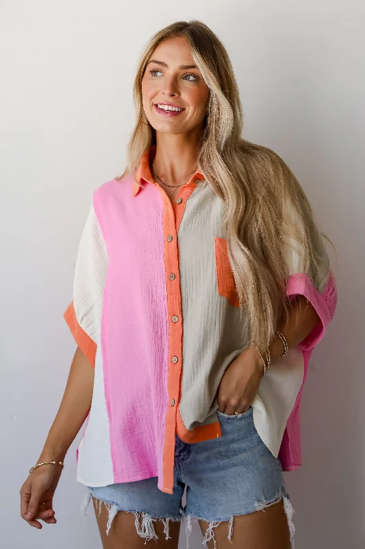 FINAL SALE - Daily Cuteness Color Block Linen Blouse