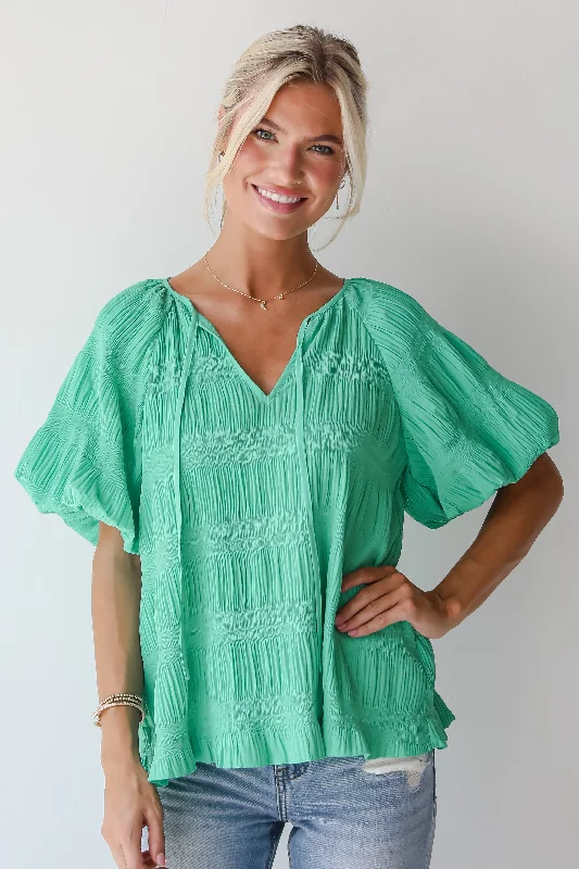 FINAL SALE - Elegant Confidence Green Textured Blouse