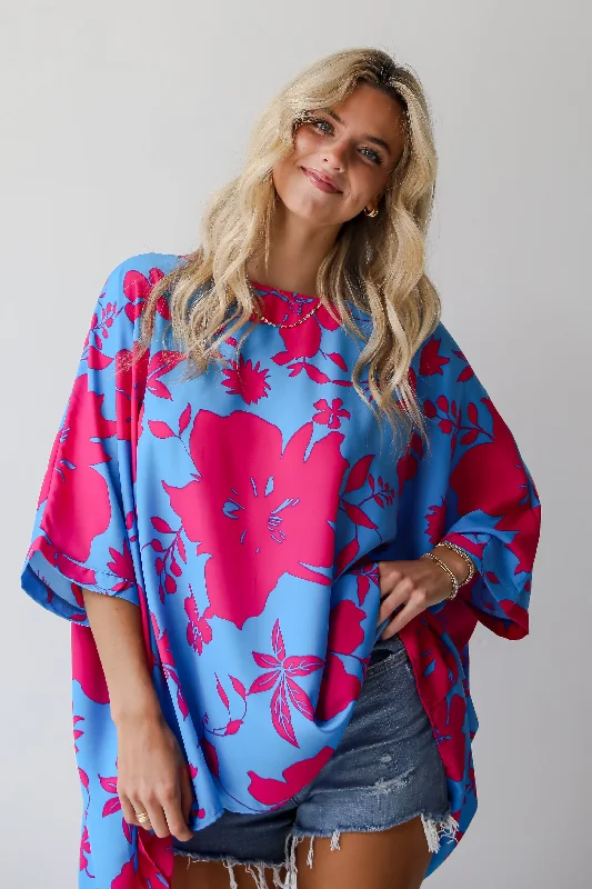 FINAL SALE - Happily Sweet Blue Floral Oversized Blouse