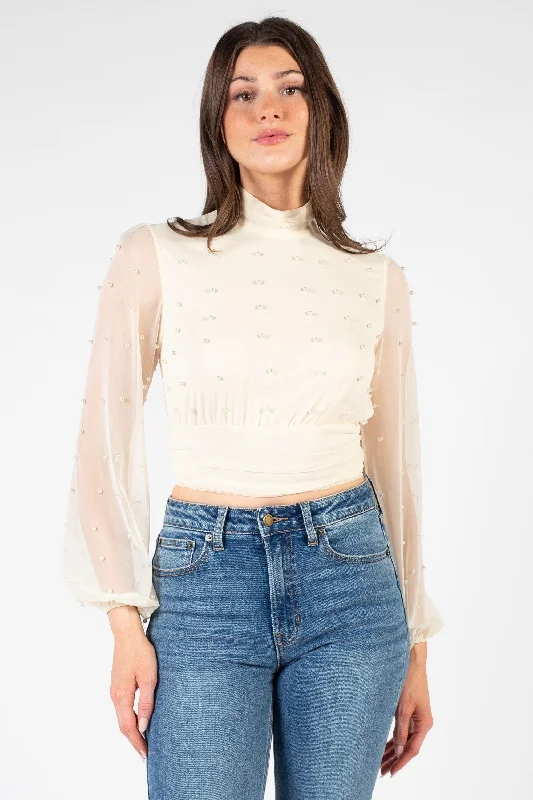 Wilhelmina Pearl Embellished Mesh Blouse