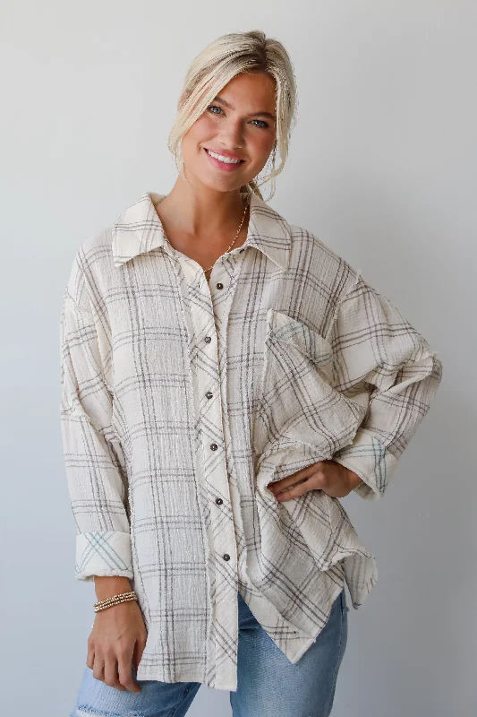 FINAL SALE - Playful Vibes Plaid Linen Button-Up Blouse