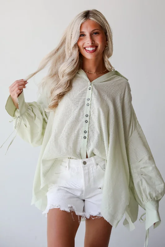 FINAL SALE - Stunning Demeanor Light Green Oversized Blouse