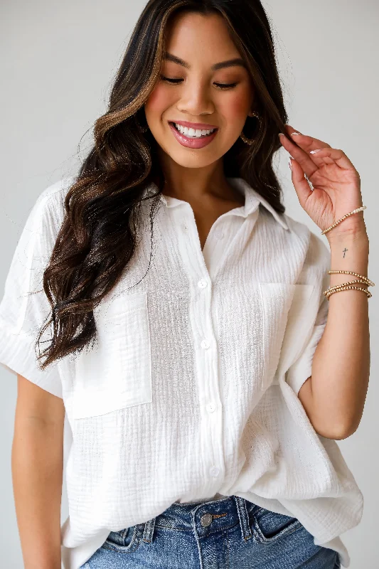 FINAL SALE - Sun-Drenched Sweetie Ivory Linen Blouse