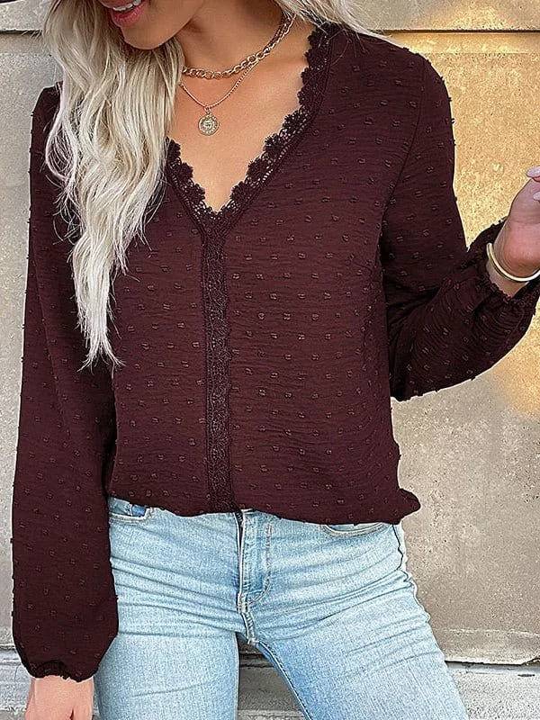 Chic Lace Panel Long Sleeve Blouse