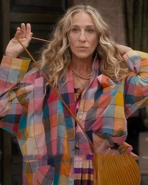 And Just Like That Sarah Jessica Parker Rainbow Check Shirt Jacket