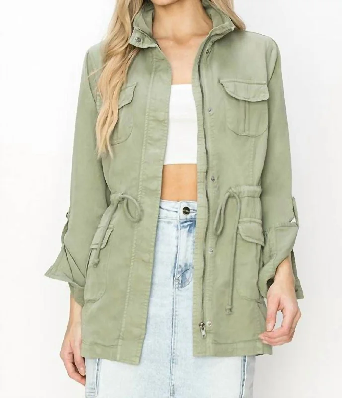 Calliope Tencel Anorak Jacket In Sage Green