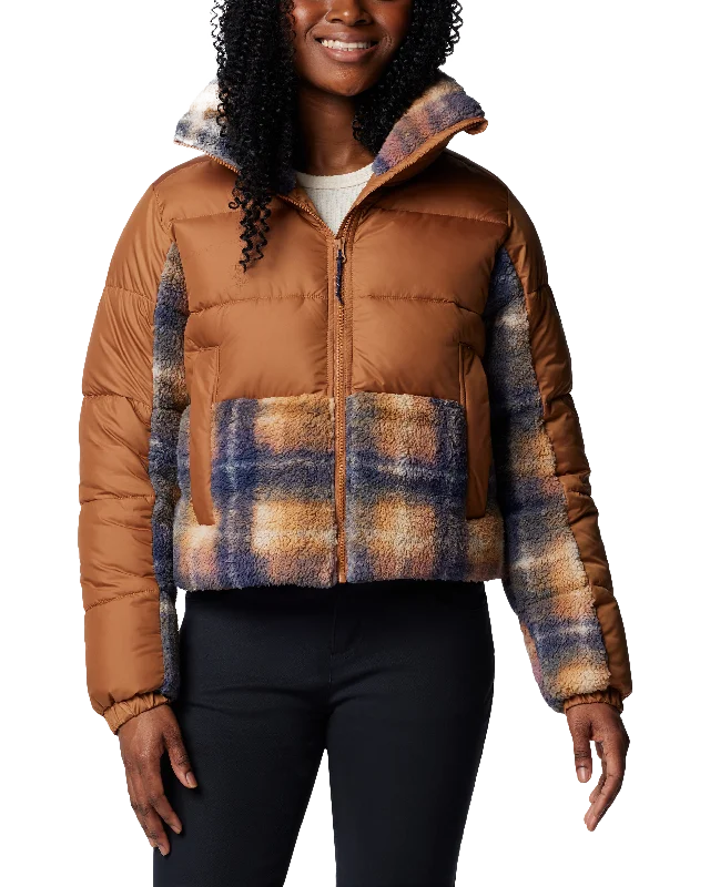 Leadbetter Point II Print Sherpa Hybrid Jacket in Camel Brown & Nocturnal Omblur Print