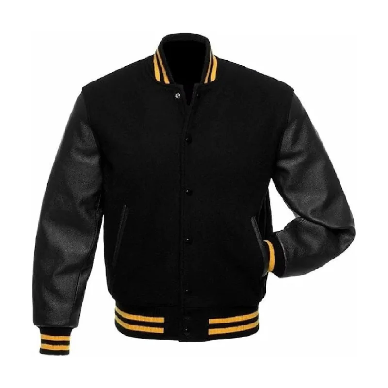 Handmade Black Bomber Baseball Varsity Jacket