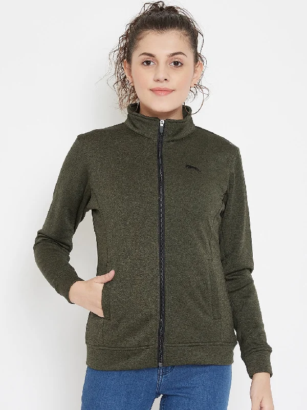 JUMP USA Women Solid Olive Active wear Jacket