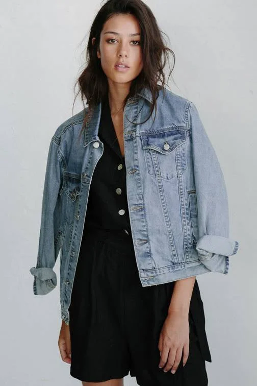 LITTLE LIES LABEL Womens Denim Jacket  - Vintage Blue