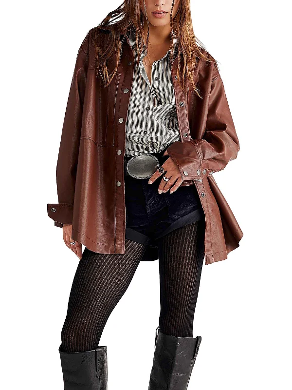 Womens Faux Leather Lightweight Shirt Jacket