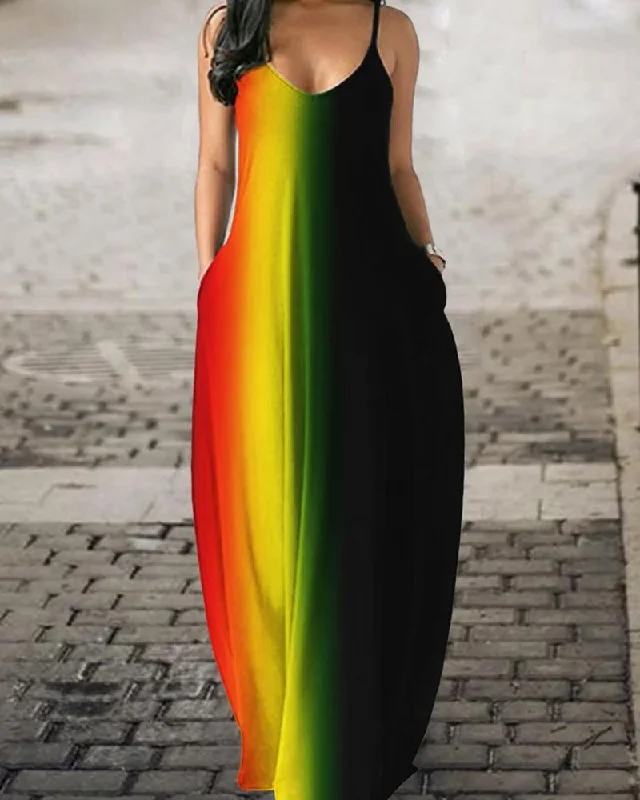 Black Pride Rasta Gradient Contrast Maxi Dress