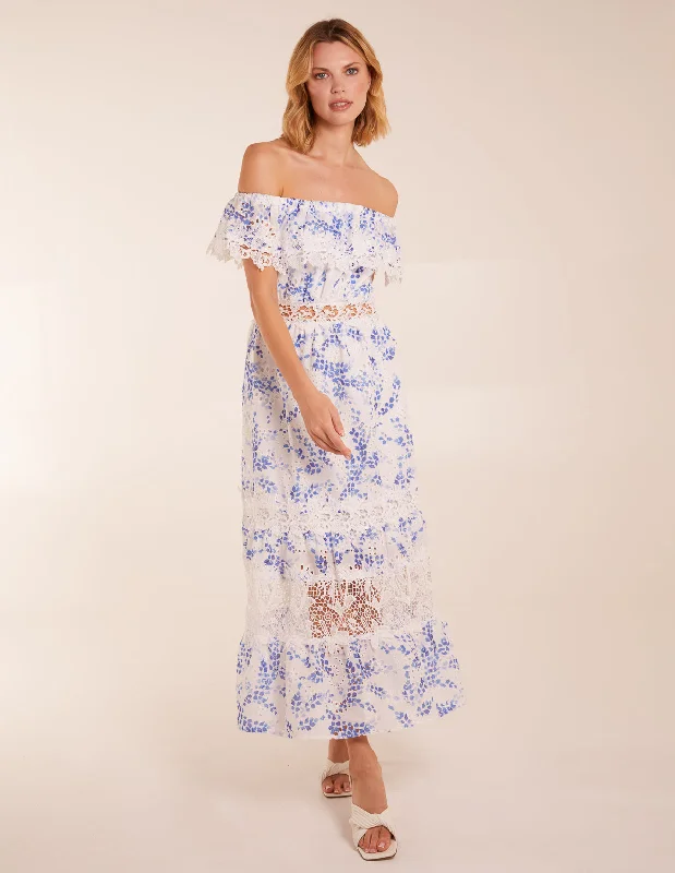 Bardot Neck Lace Maxi Dress