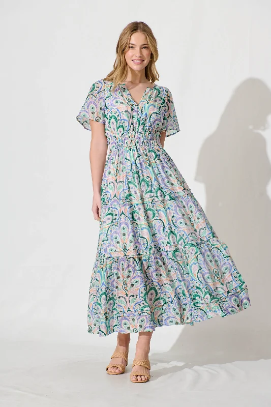 Catania Maxi Dress In Jade And Blue Paisley Print