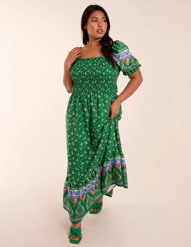 Curve Milkmaid Shirred Floral Maxi Dress