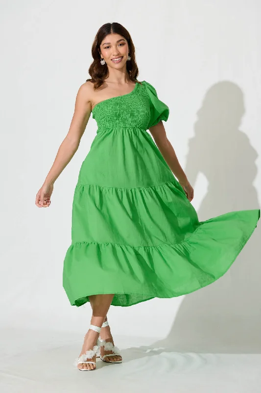 Elyria Maxi Dress In Green Cotton Linen Blend