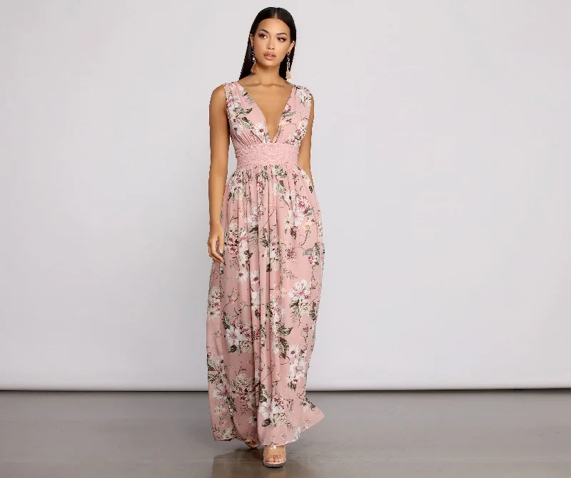 Floral Beauty Sleeveless Charming Chiffon Maxi Dress