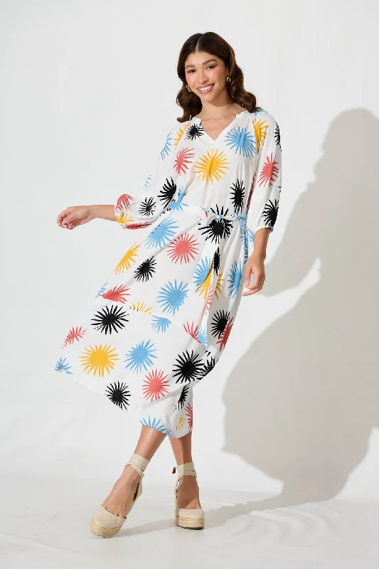 Hinsdale Maxi Dress In White With Multi Print