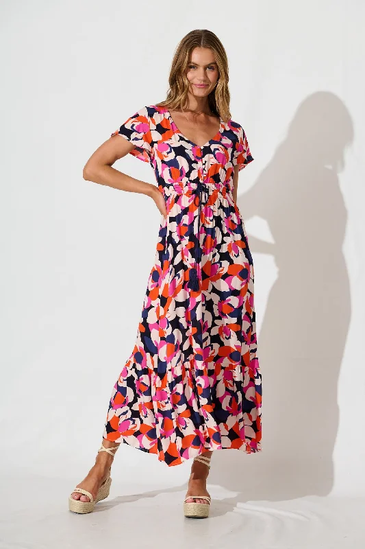 Ingra Maxi Dress In Navy With Multi Print