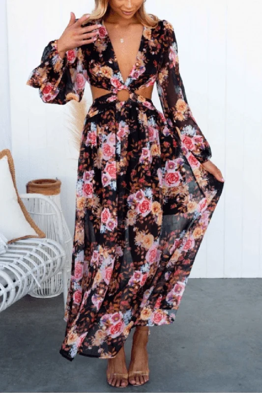 Island Hopping Maxi Dress - Black Floral