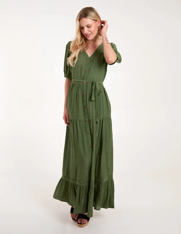 Button Through Tie Maxi Dress