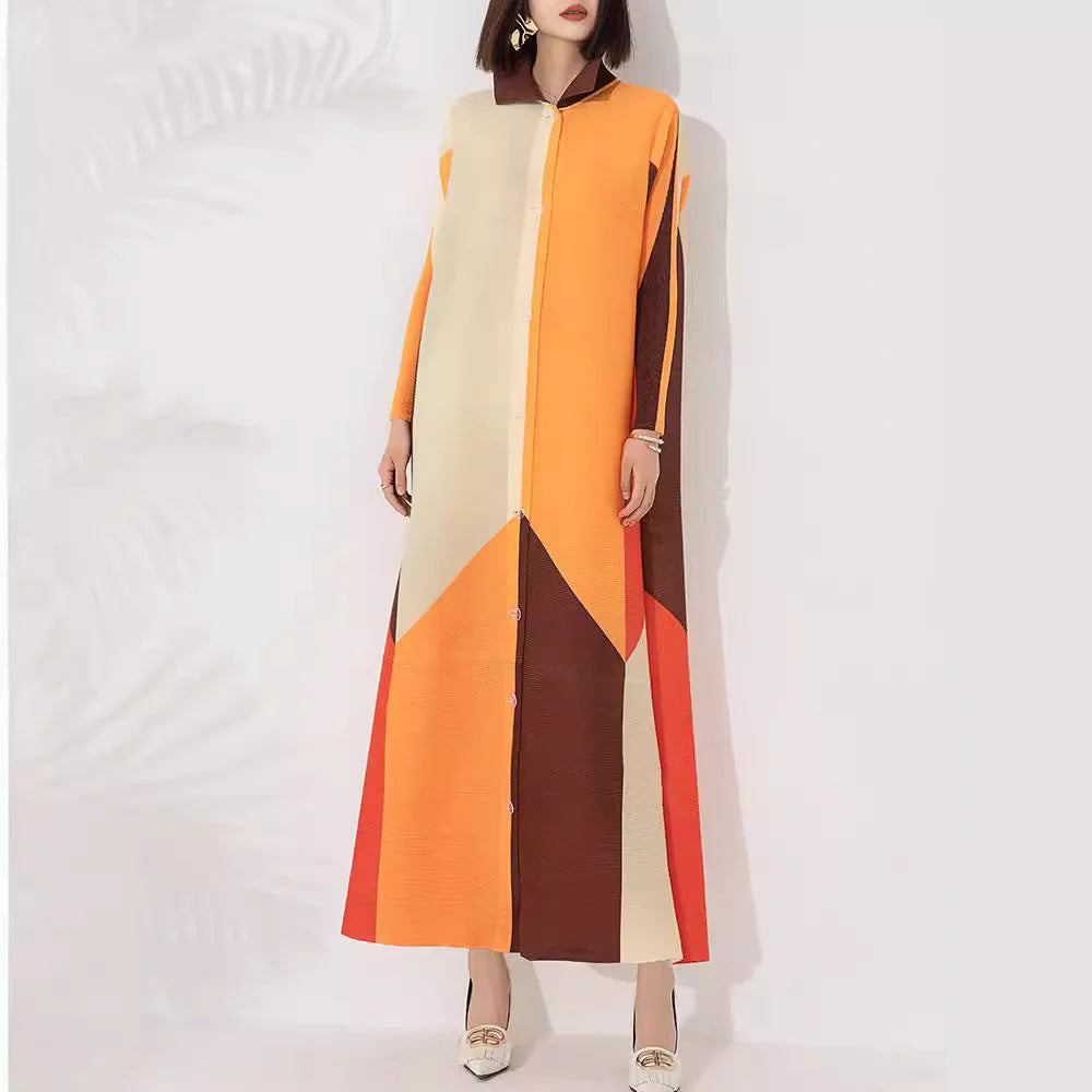 Miyake Pleated Color Block Maxi Dress