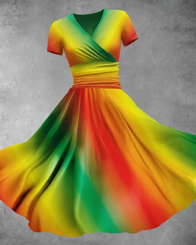 Reggae Gradient Contrast Color Print Maxi Dress