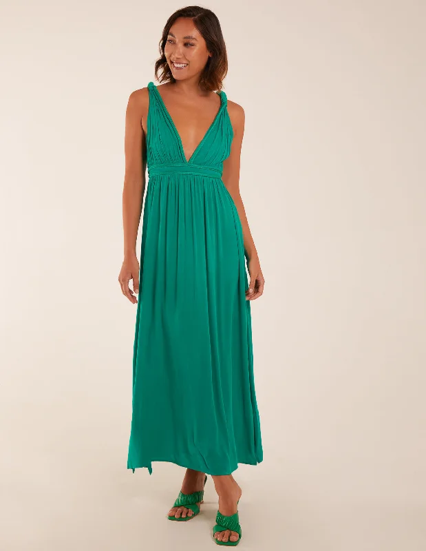 Rope Detail Plunge V-Neck Split Hem Maxi Dress