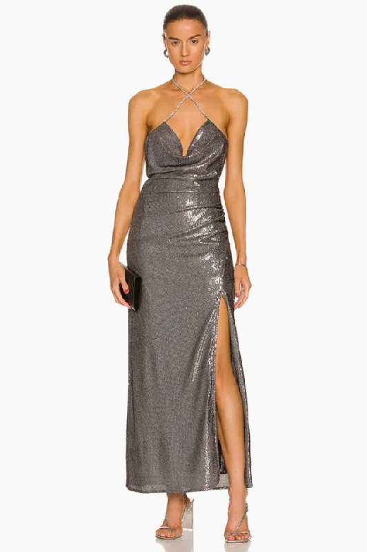 Sequined Folds Split Maxi Dress