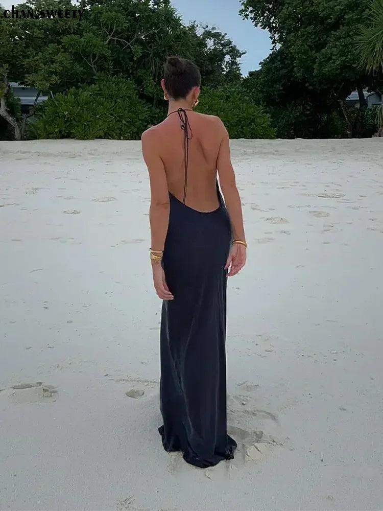 Sultry Backless Maxi Dress: Elegant Clubwear for Stylish Women