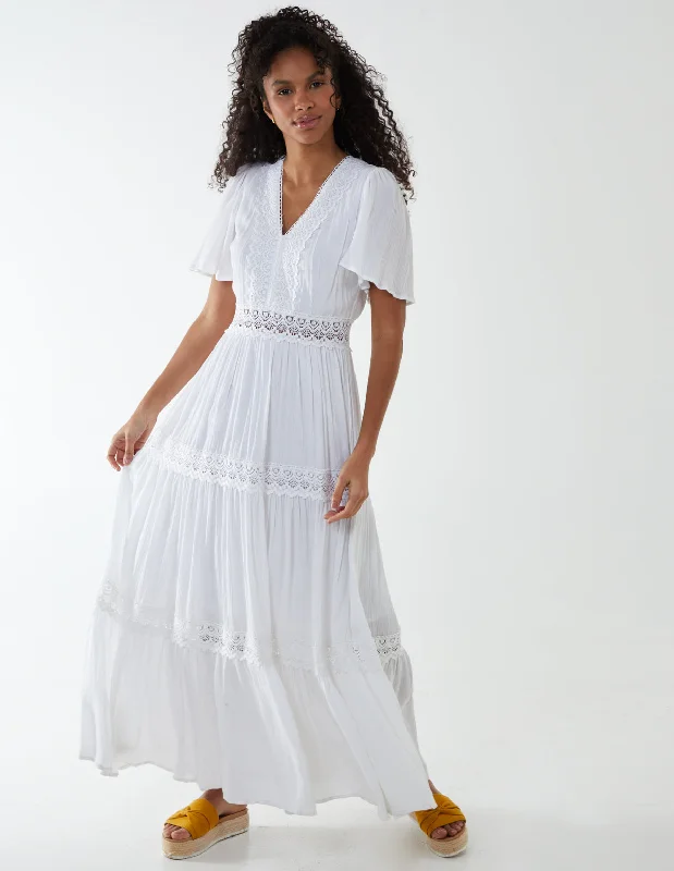 Angel Sleeve Tiered Maxi Dress