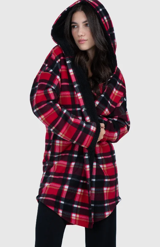 Black Cherry Long Oversized Plush Hooded Jacket