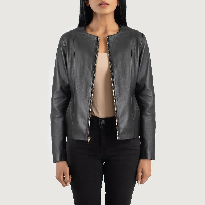 Elixir Black Collarless Leather Jacket