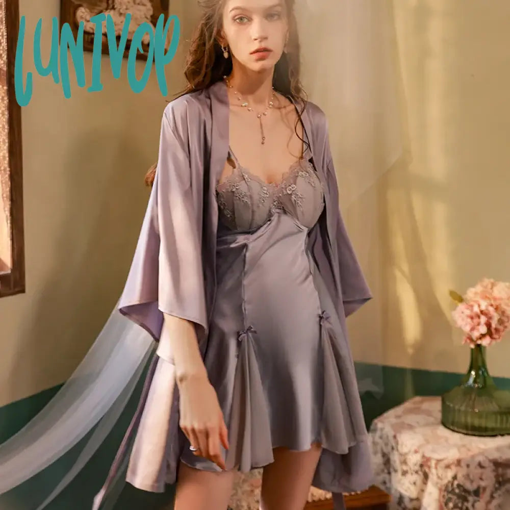 Lunivop New light luxury silk skating nightdress high-end sling suspender skirt jacket pajama set breathable, sleep, fun, home lingerie