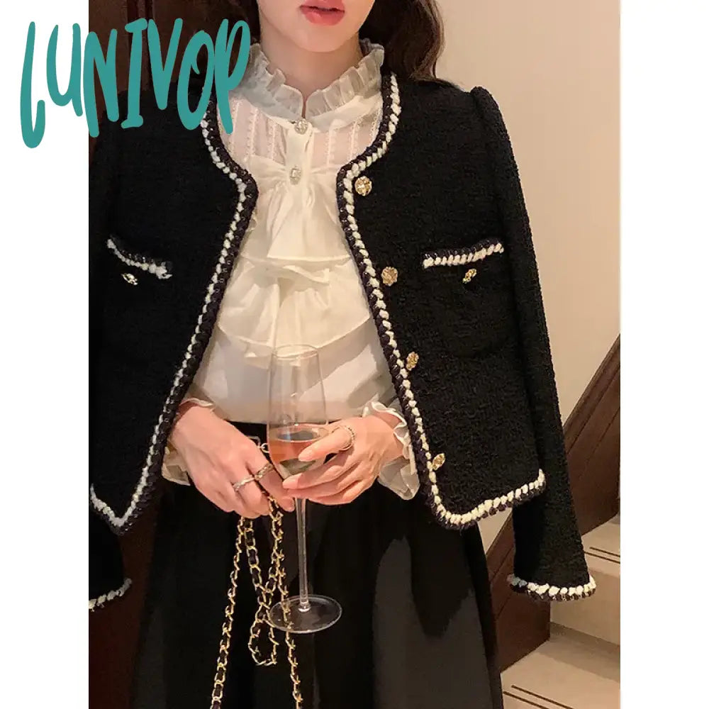 Lunivop Vintage Women's Jacket New Korean Fashion Black Chic Office Ladies Casual Elegant Long Sleeve Single Breasted Coat Female Blazer