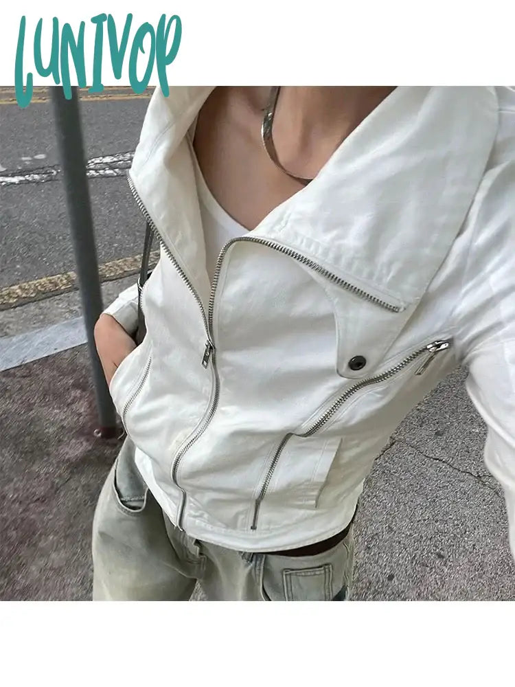 Lunivop Woman 90s Outerwear Japanese Fashion American Style Jacket Aesthetics Coat Gyaru All-match Streetwear Preppy Style Zipper Y2K