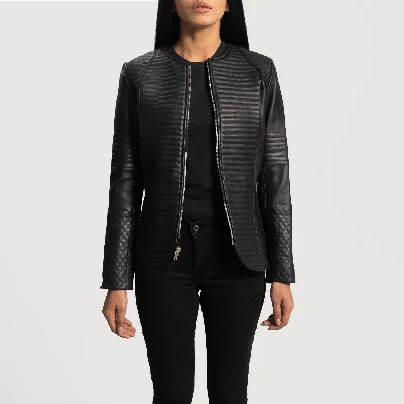 Nexi Quilted Black Leather Jacket