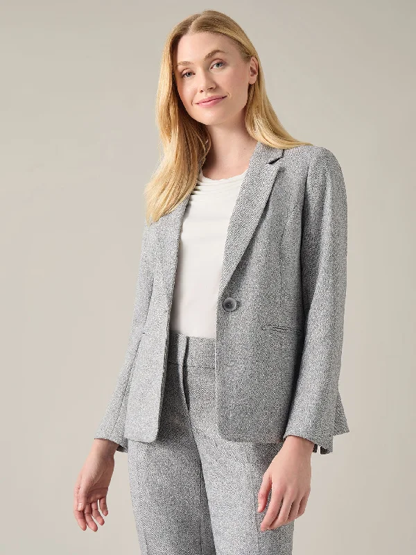 Petite Buttoned Notch Collar Jacket, Herringbone