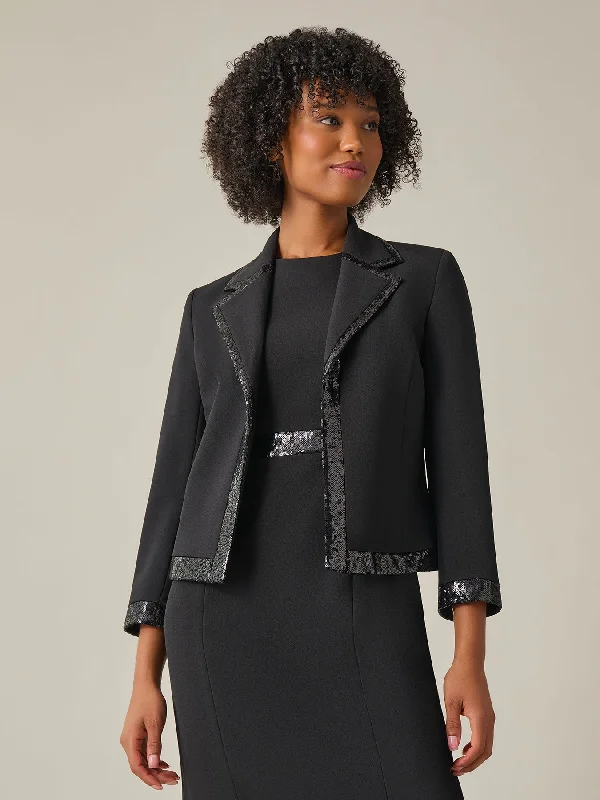 Plus Sequin Trim Jacket, Iconic Stretch Crepe