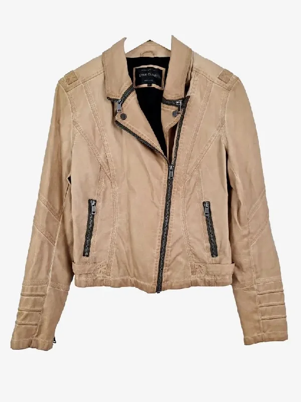 River Island Camel Beige Imitation Leather Jacket Size 12