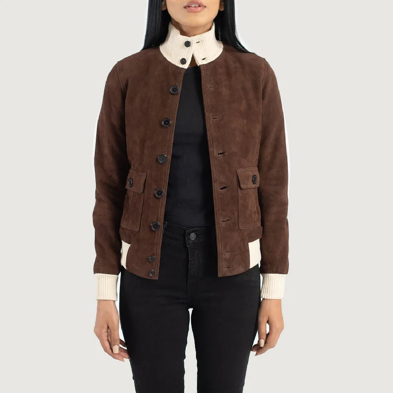 Sasha A1 Mocha Suede Bomber Jacket