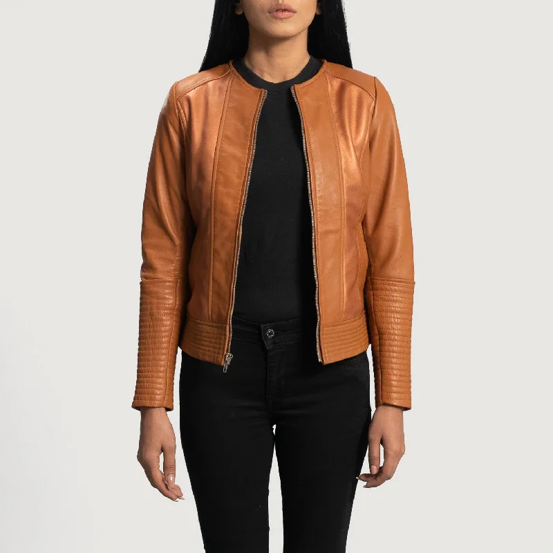 Sleeky Clean Tan Leather Biker Jacket