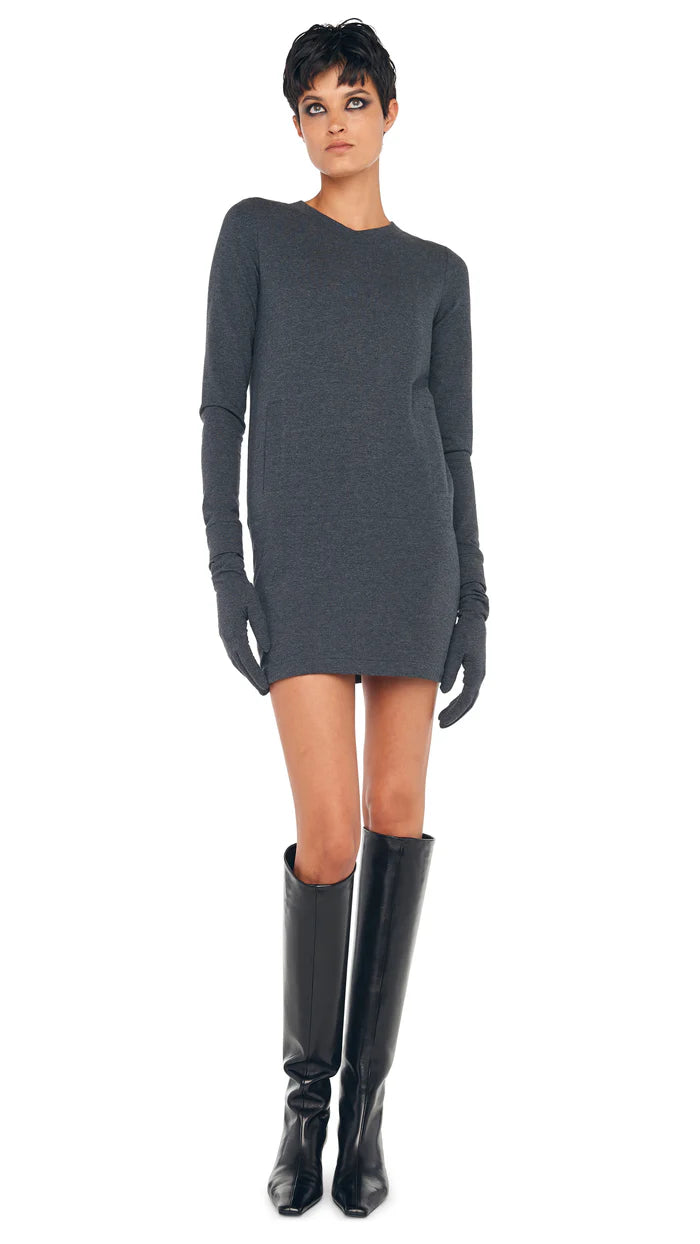 Long Sleeve Tailored Terry Mini Dress - Dark Heather Grey