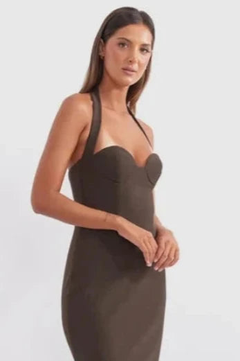 Socialite Halter Mini Dress Coffee