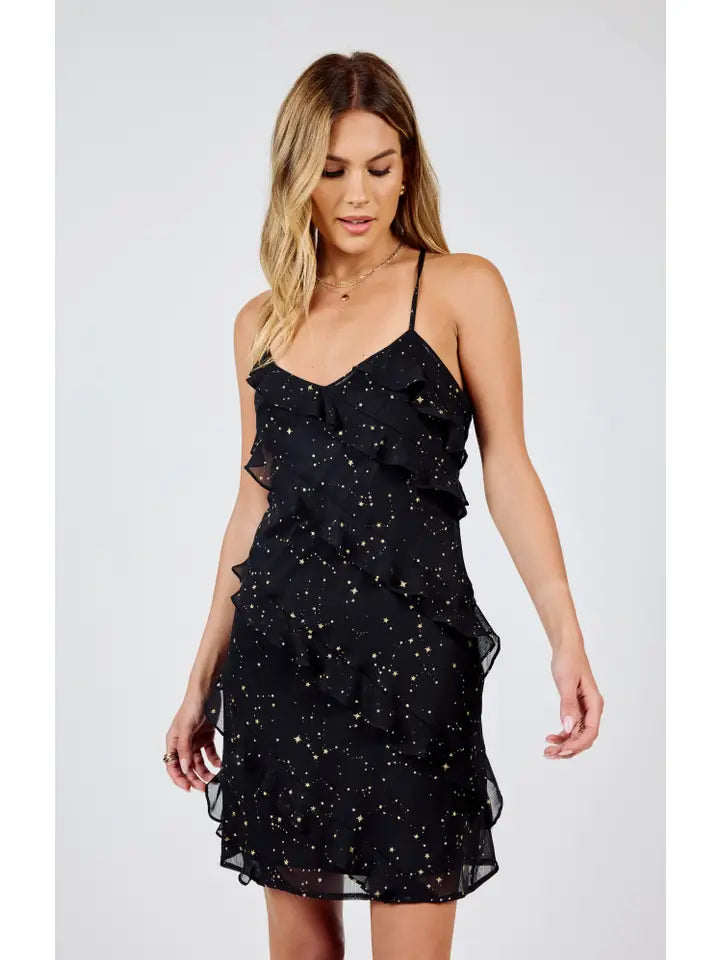 STARRY EYES RUFFLE MINI DRESS