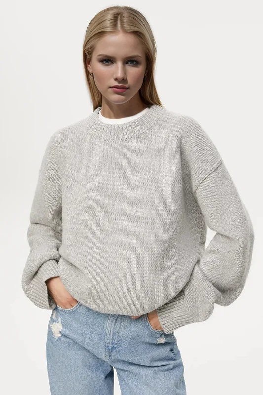 Round Crew Neck Dropped Shoulder Sweater