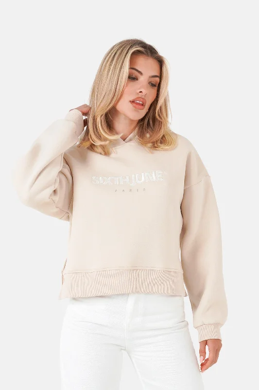 Sweatshirt court logo brodé Beige